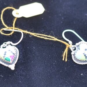 Zuni Heart Turquoise Inlay Sterling Silver Hook Earrings .925